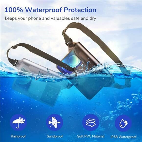 Waterproof Pouch Bag with Adjustable Waist Strap (2 Pack)-IP68 Waterproof Waist - Picture 2 of 7